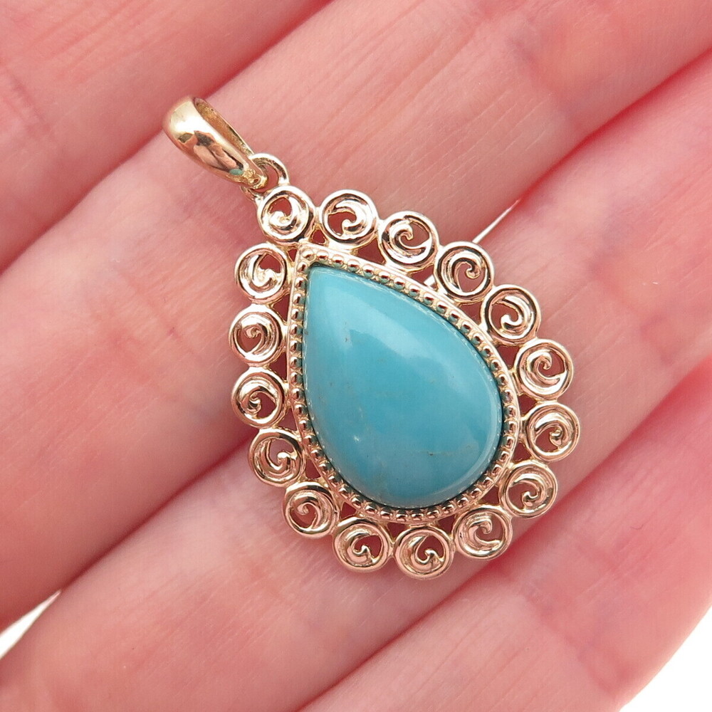Ross Simons 925 Sterling Silver Gold Plated Vintage Real Turquoise Charm Pendant